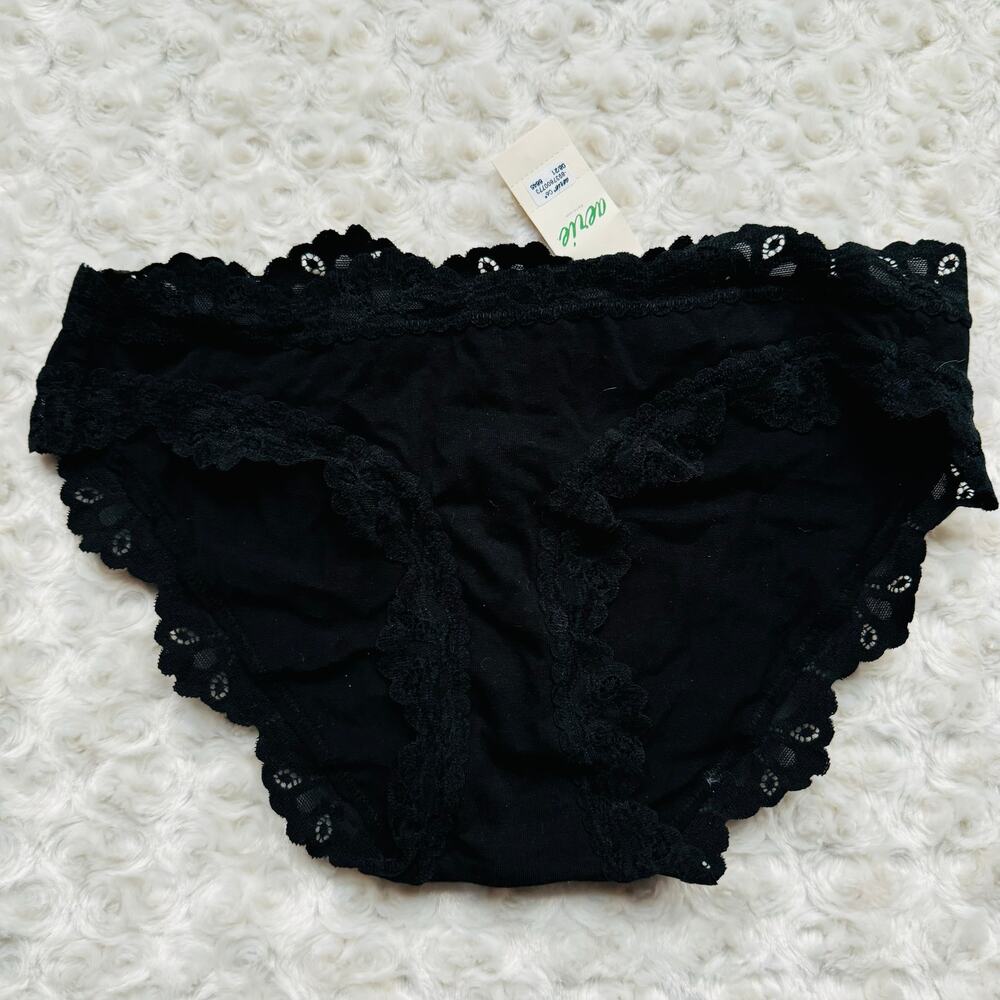 aerie Bikini Black Lace Cotton Underwear Panties Undies Size Small NEW